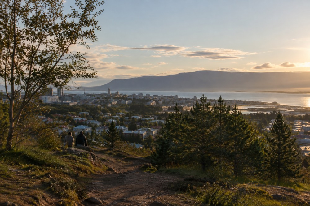 A view from Öskjuhlíð hill overlooking Reykjavík city and the bay beyond